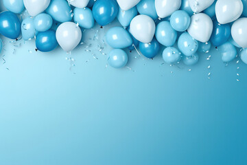 blue party background with less balloons and empty copy space