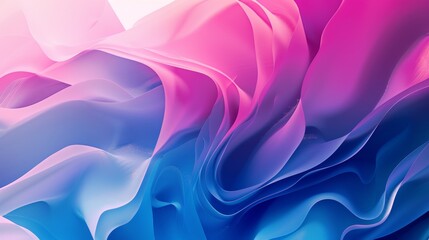 Obraz premium Dynamic fluid color waves in pink and blue, creating a vibrant abstract illustration. Smooth gradient of undulating waves simulating luxurious fabric in pink and blue.