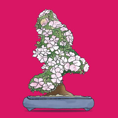 Hand-drawn bonsai subsequently digitized and colour-optimized