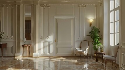Fototapeta premium Interior of hallway with armchair, table and door