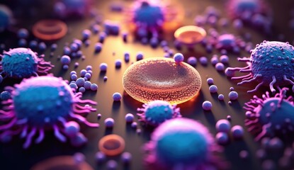 Close-up photo of viral cells in a petri dish in vitro. Science and medicine concept. - obrazy, fototapety, plakaty