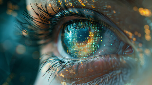 A human eye with a microchip inside.