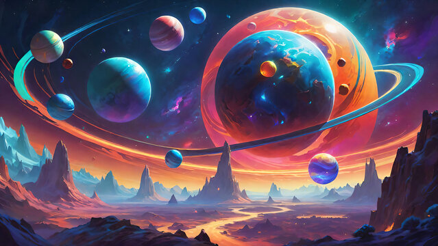 Colorful spacescape from various star systems
