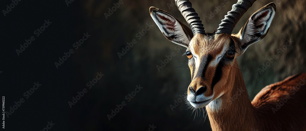 Wall mural banner of a gazelle on blured nature background, with empty copy space