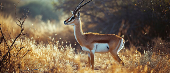 Banner of a gazelle on blured nature background, with empty copy space	
 - obrazy, fototapety, plakaty