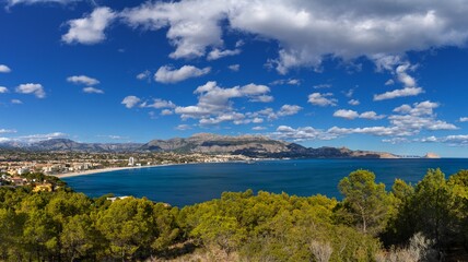 panorama landscape of the Bay of Altea and the Sierra de Bernia mountains in Alicante Province