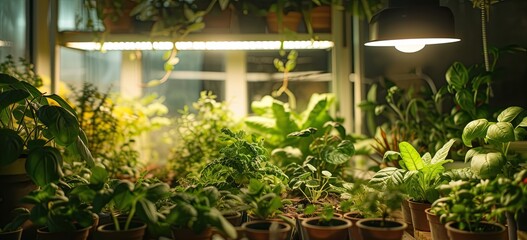 Fototapeta na wymiar Plant-filled sanctuary: room with abundant plants, shelves exhibit various greenery, greenhouse with photorealistic lighting.Generated by AI