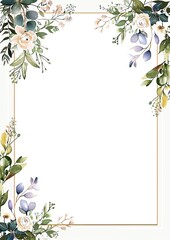wedding invitation, vector, white background, very simple flower pattern up both sides, light patel colors 