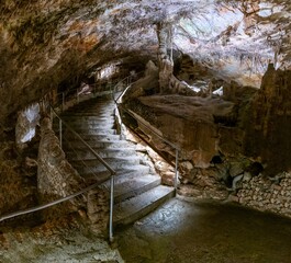 stairs leading down into the Cuevas del Drach caves in Porto Cristo in eastern Mallorca