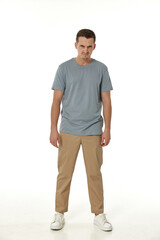 Fototapeta premium annoyed angry man standing on white studio background