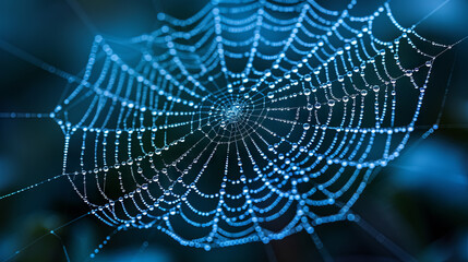 The cobwebs are illuminated with a blue light