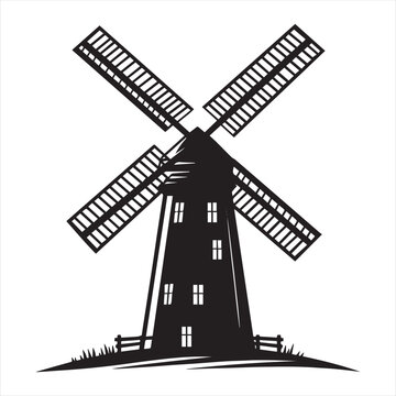 Windmill silhouette illustration vector Set on White