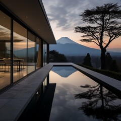 Minimalist villa overlooking the Fuji volcano