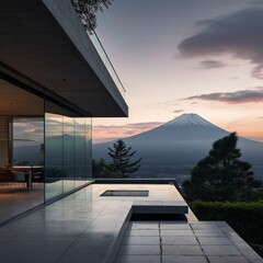 Minimalist villa overlooking the Fuji volcano