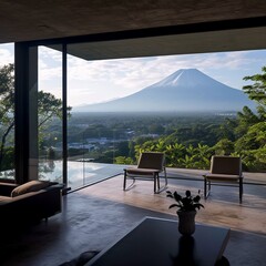 Minimalist villa overlooking the Fuji volcano