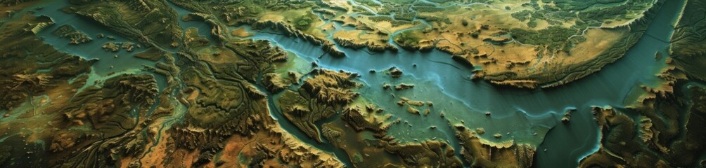 The heart of Pangaea, featuring a network of mighty rivers converging into a massive central lake, surrounded by a mosaic of ecosystem