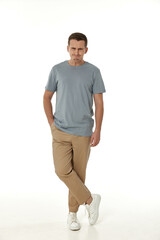 annoyed angry man shouting on white studio background