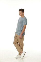 Naklejka premium offended frustrated young man on white background. sadness