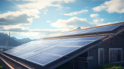 Solar panels and blue sky, photovoltaic background