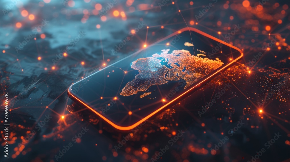 Fototapete global mobile internet communications. world wide web on smartphones via wireless satellite network 