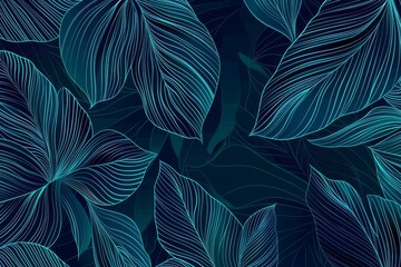  tropical leaf line art background. Abstract botanical floral petal line art pattern design in linear contour style for fabrics, prints, covers, banners, decorations. - obrazy, fototapety, plakaty