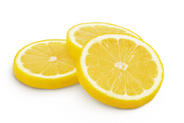 Ripe lemon slices isolated on white background with full depth of field.
