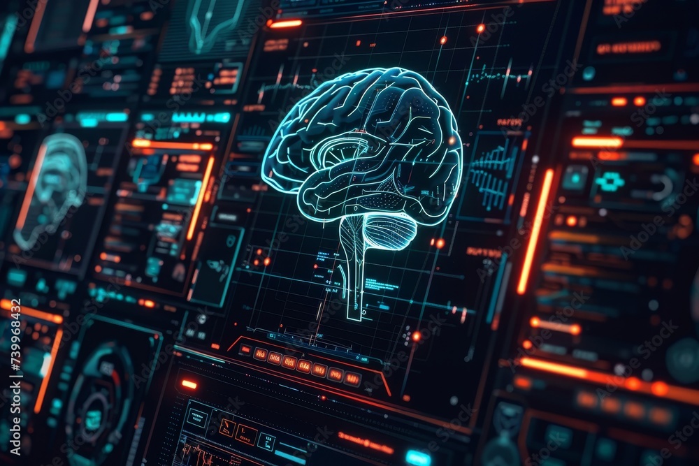 Poster Concept of AI Artificial Intelligence . Deep learning. GUI Graphical User Interface .