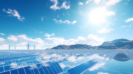 Large solar panel with bright sun on it