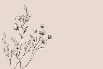 A minimalist branch and leaves for a logo or tattoo. Hand drawn line art wedding herb and elegant wildflowers. Line art for prints, covers or wallpaper. - obrazy, fototapety, plakaty