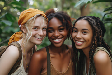 Multicultural friends sharing a joyful moment in nature Generative AI image