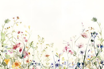 watercolour floral border - obrazy, fototapety, plakaty