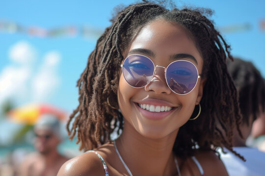 Young woman enjoying summer at the beach Generative AI image