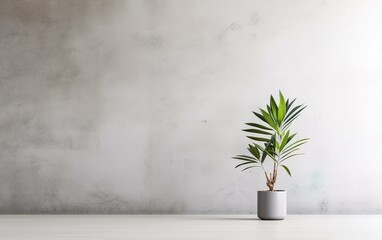 Indoor plant on white floor with empty