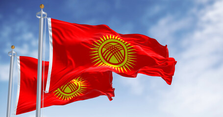 Kyrgyzstan national flags waving on a clear day