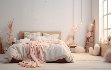 Light cute and cozy home bedroom interi
