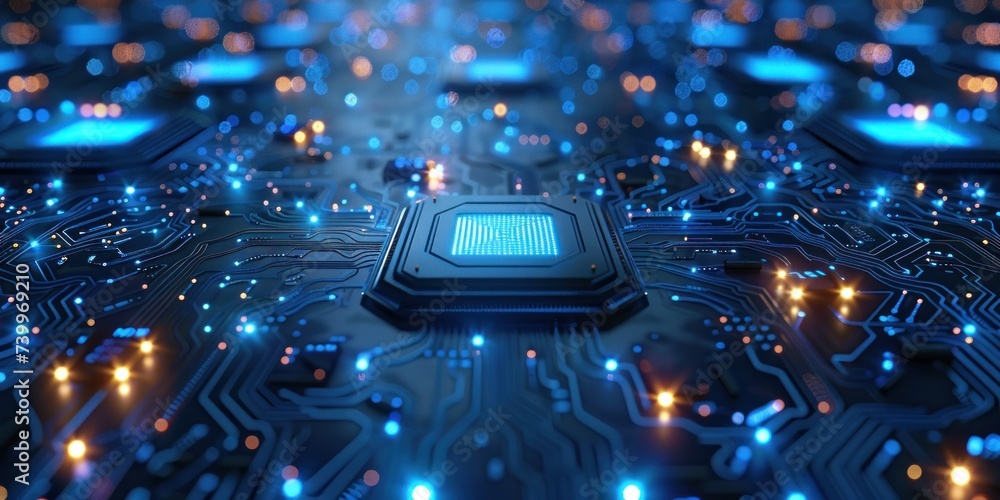 Poster close up of technology circuit board showcasing intricate world of digital electronics and computing