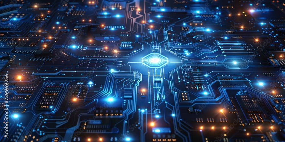 Poster close up of technology circuit board showcasing intricate world of digital electronics and computing