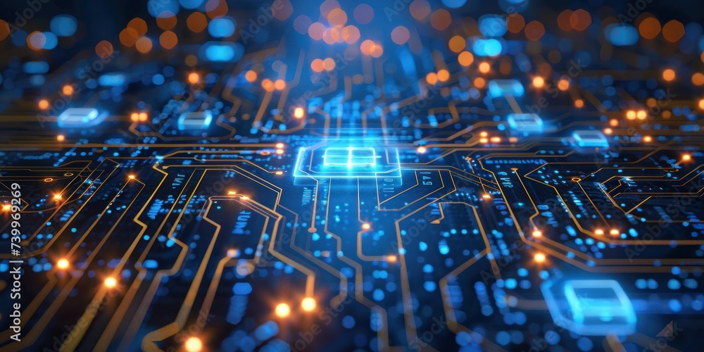 Poster close up of technology circuit board showcasing intricate world of digital electronics and computing