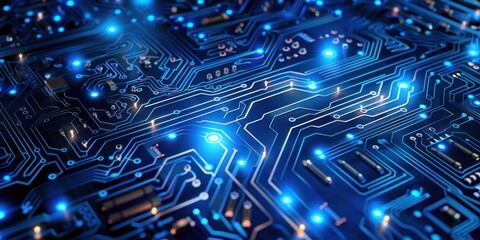 Close up of technology circuit board showcasing intricate world of digital electronics and computing detailed view of motherboard highlighting connections in realm of science and engineering