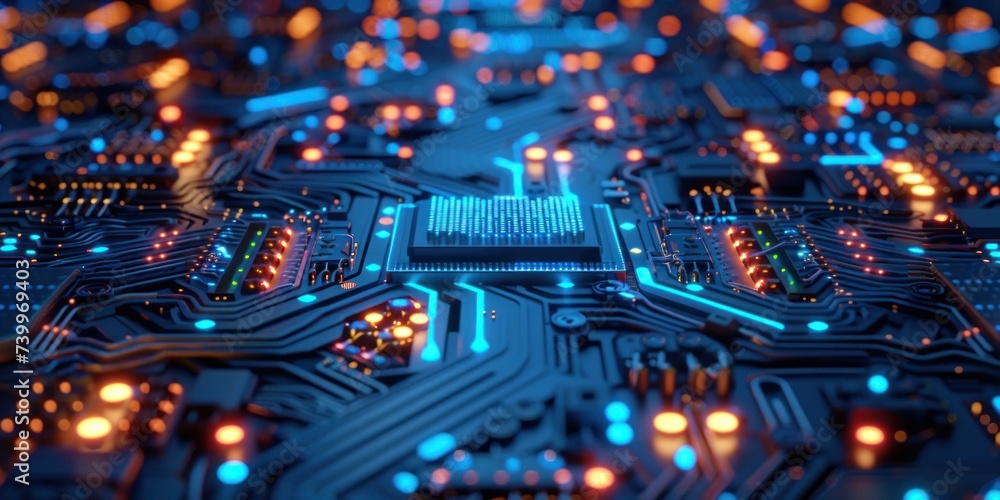 Poster close up of technology circuit board showcasing intricate world of digital electronics and computing