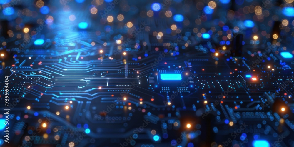 Poster close up of technology circuit board showcasing intricate world of digital electronics and computing