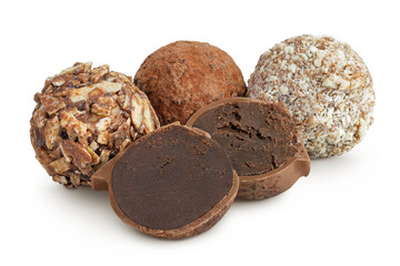 A variety of different truffles Isolated on a white background