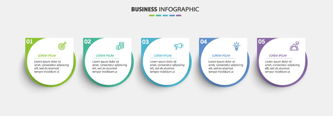 Business infographic template with 5 options or steps. Can be used for workflow layout, diagram, annual report, web design