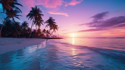 A White Island in the Pacific: A Fantasy of Palm Trees, Sunset, and Purple Sky