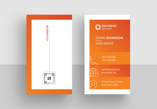 Business Card Layout with Orange Accents