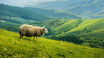 Schapenvacht deken met foto Bestemmingen Sheep animal in the nice green.