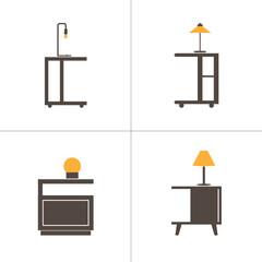 Furniture icons set. Nightstands, table lamps. Flat bicolor icons