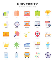 Set of 25 University Flat Icons Pack.