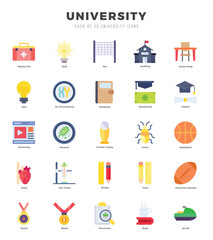 University icons Pack. Flat icons set. University collection set.