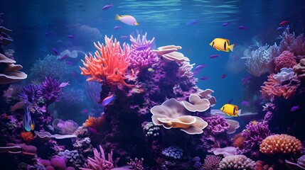 Fototapeta na wymiar Underwater Kingdoms Unveiled. A group of fish swimming in a coral reef